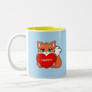 Em Dois Tons Caneca de Café Bicolor de Raposa Bebê Feliz Fofa c