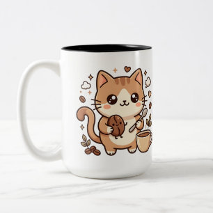 Em Dois Tons Caneca de Café Bicolor Feijão & Colher de Gatinho