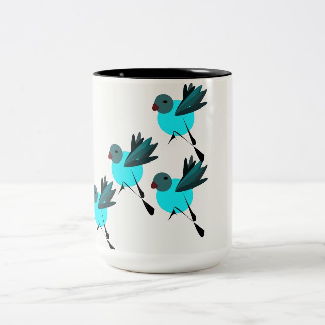 Em Dois Tons Caneca de café Blue Birds (Centro)