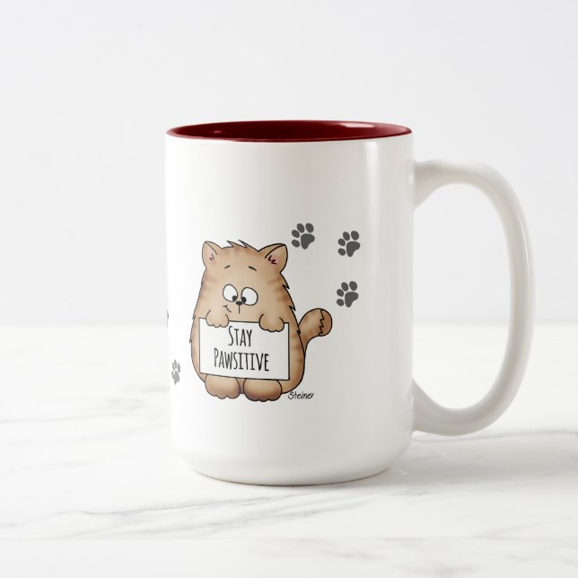 Em Dois Tons Caneca de café bonito com gato - estada Pawsitive! (Direita)
