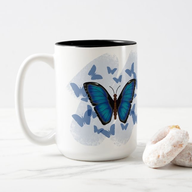 Em Dois Tons Caneca de Café - Borboleta Azul (Com Donut)