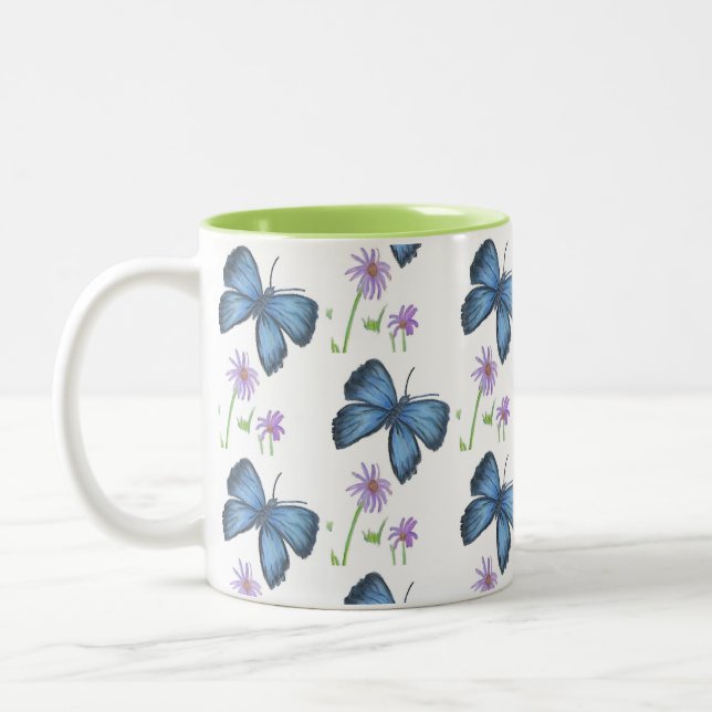 Em Dois Tons Caneca de Café Borboleta e Flor (Esquerda)