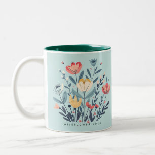 Em Dois Tons Caneca de Café Botânico Floral Boho Alma de Flor S