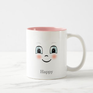 Em Dois Tons Caneca de café branca Two-Tone com rosto feliz e r