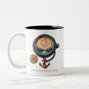 Em Dois Tons Caneca de Café Bússola Náutica Presente de Aventur