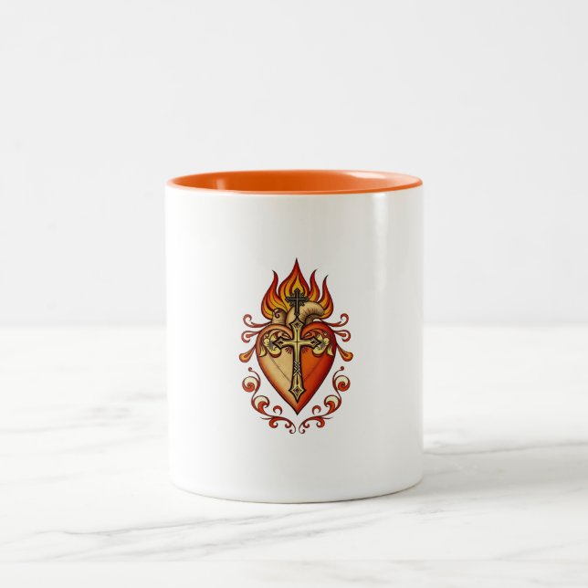 Em Dois Tons Caneca de Café Católica Coração Sagrado (Centro)