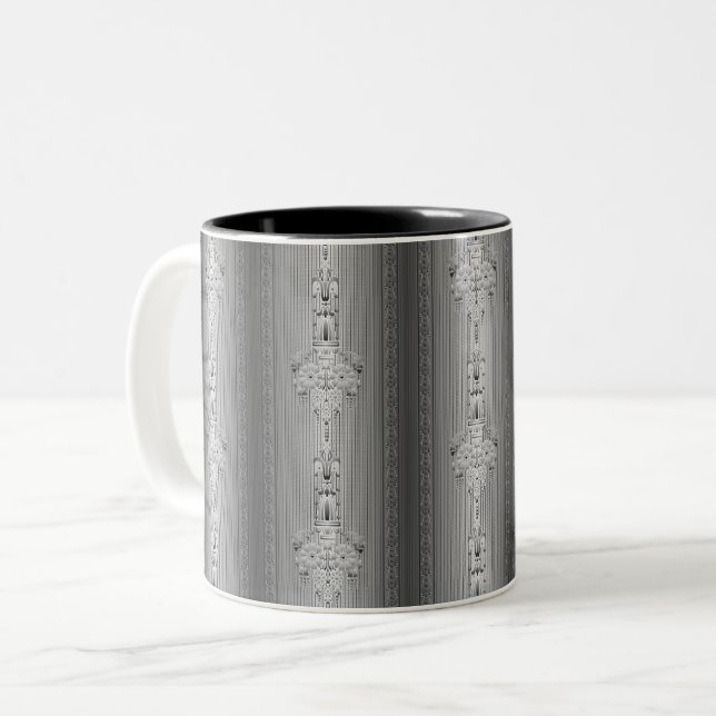 Em Dois Tons Caneca de café cinza com padrão floral barroco e b (Frente Esquerda)