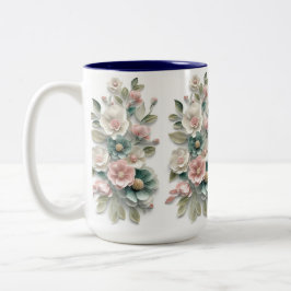 Em Dois Tons Caneca de Café com Arte Floral Elegante