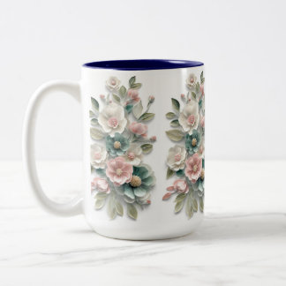 Em Dois Tons Caneca de Café com Arte Floral Elegante