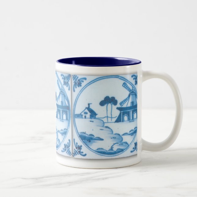 Em Dois Tons Caneca de café com azulejo antigo Delft de moinho  (Direita)