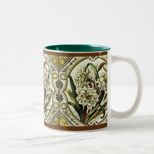 Em Dois Tons Caneca de Café com Azulejo Falso Floral Antigo Nar (Direita)