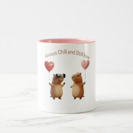 Em Dois Tons Caneca de Café com Balão de Casal de Capivaras Fof