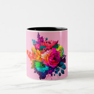 Em Dois Tons Caneca de Café com Buquê Floral Vibrante e Acabame
