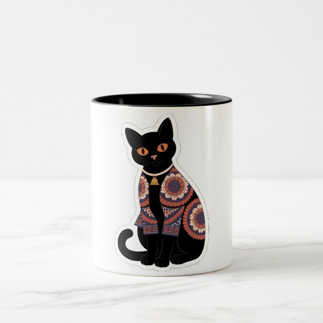 Em Dois Tons Caneca de Café com Colar de Sino de Gato Preto Man (Centro)