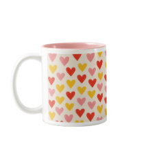 Caneca de Café com Corações Rosa Desenhados à Mão