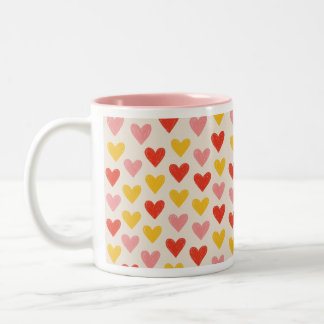 Em Dois Tons Caneca de Café com Corações Rosa Desenhados à Mão