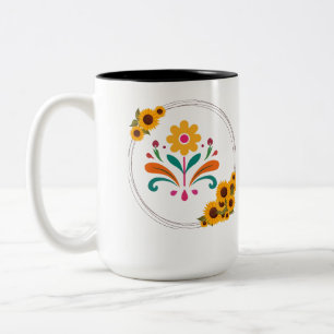 Em Dois Tons Caneca de Café com Crista Floral Amarela Arte Folc