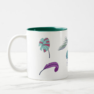 Em Dois Tons Caneca de Café com Desenho de Folhas Tropicais