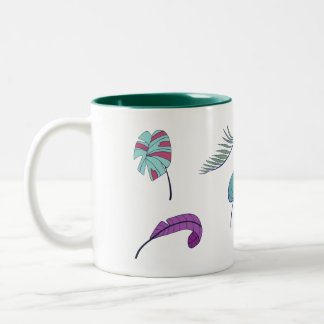 Em Dois Tons Caneca de Café com Desenho de Folhas Tropicais 