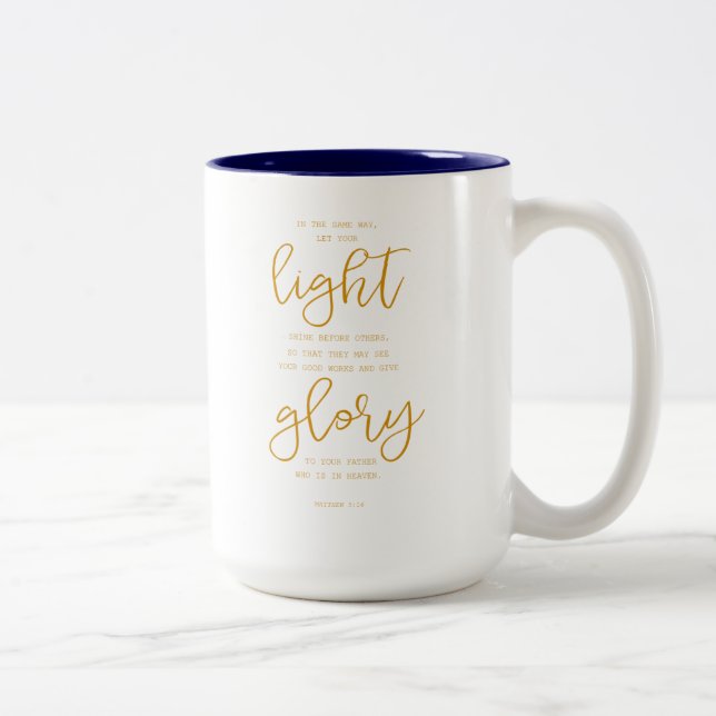 Em Dois Tons Caneca de café com escritura - 5:16 de Matthew (Direita)
