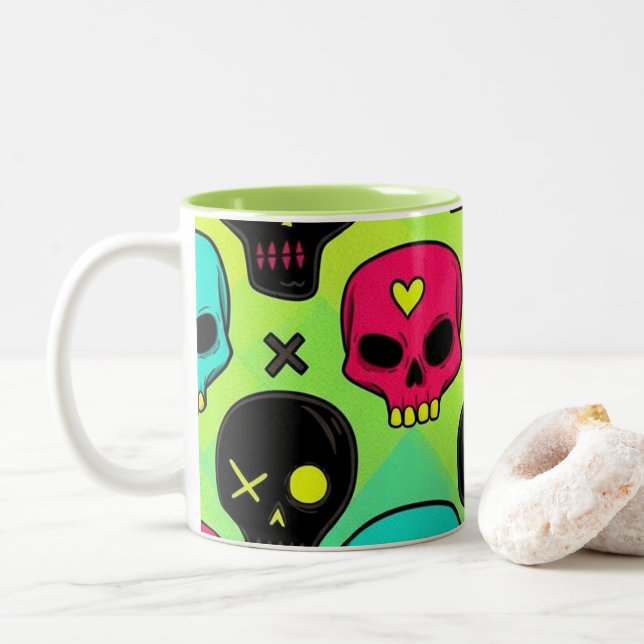 Em Dois Tons Caneca de Café com Estampa de Caveira (Com Donut)