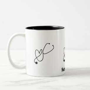 Em Dois Tons Caneca de Café com Estetoscópio de Enfermeira Nome