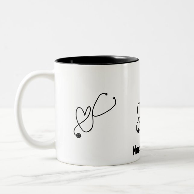 Em Dois Tons Caneca de Café com Estetoscópio de Enfermeira Nome (Esquerda)