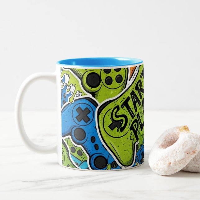 Em Dois Tons Caneca de Café com Estilo de Jogador (Com Donut)