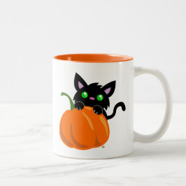 Em Dois Tons Caneca de Café com Gato e Abóbora