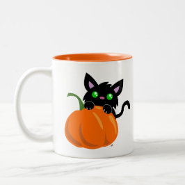 Em Dois Tons Caneca de Café com Gato e Abóbora