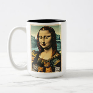 Em Dois Tons Caneca de café com gato mona lisa