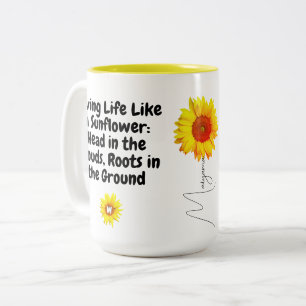Em Dois Tons Caneca de Café com Girassol Inspirador (Citações Ú