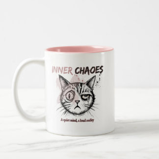 Em Dois Tons Caneca de Café com Ilustração Artística de Gato -