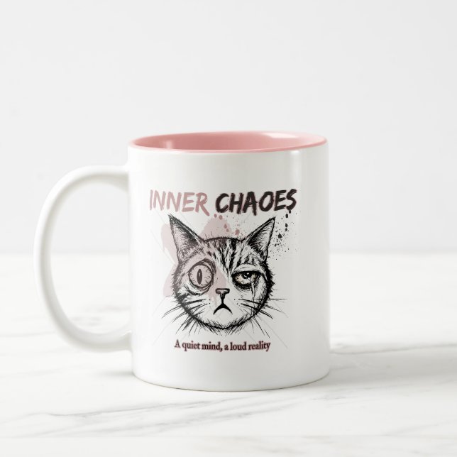 Em Dois Tons Caneca de Café com Ilustração Artística de Gato -  (Esquerda)