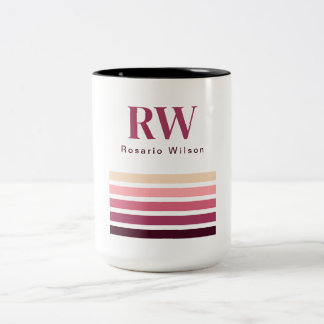 Em Dois Tons Caneca de Café com Listras Monograma Chic Retro