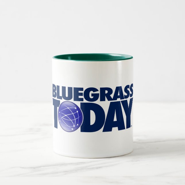Em Dois Tons Caneca de café com logotipo Bluegrass hoje (Centro)