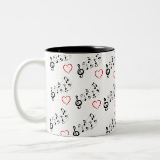 Em Dois Tons Caneca de Café com Notas Musicais e Corações
