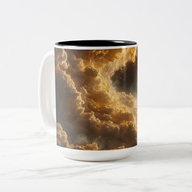 Em Dois Tons Caneca de Café com Nuvens de Tempestade Douradas e (Frente Esquerda)