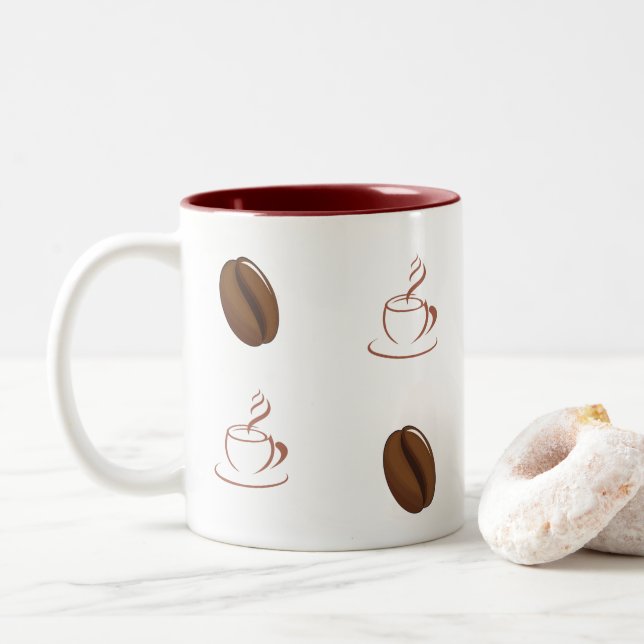 Em Dois Tons Caneca de café com padrão de grãos de café (Com Donut)