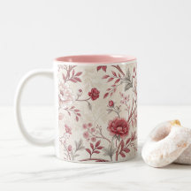 Caneca de Café com Padrão Floral de Rosa Vintage E