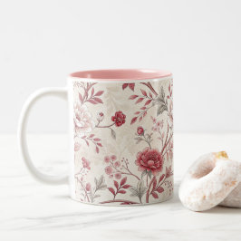Em Dois Tons Caneca de Café com Padrão Floral de Rosa Vintage E