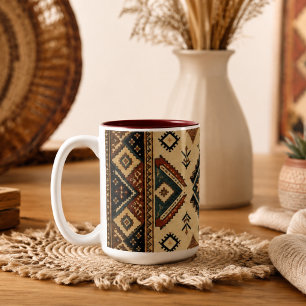 Em Dois Tons Caneca de Café com Padrão Geométrico Tribal Boho