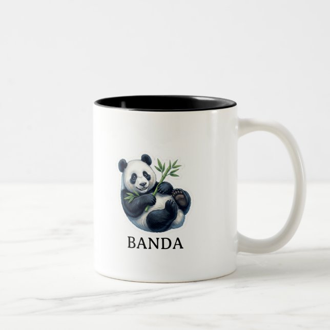 Em Dois Tons Caneca de Café com Panda Fofo e Brincalhão Comendo (Direita)
