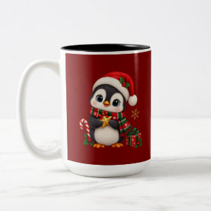 Em Dois Tons Caneca de café com pingüim de Natal fofo com chapé