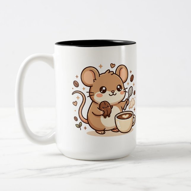 Em Dois Tons Caneca de Café com Rato Fofo e Colher de Feijão (Esquerda)
