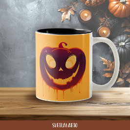 Em Dois Tons Caneca de Café com Rosto de Abóbora Assustadora de