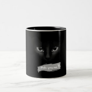 Em Dois Tons Caneca de Café com Rosto de Gato Preto   Minimalis