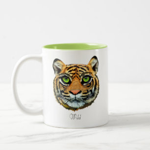 Em Dois Tons Caneca de Café com Rosto de Tigre Jovem Selvagem e