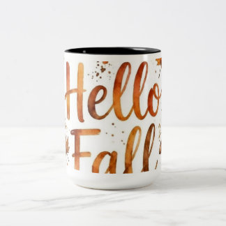 Em Dois Tons Caneca de Café com Tipografia Rústica Olá Outono