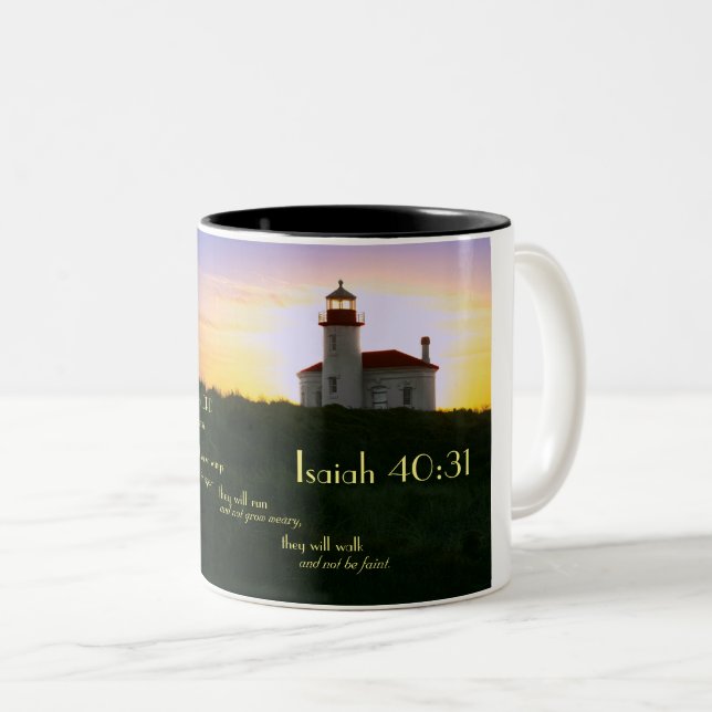 Em Dois Tons Caneca de café com verso e farol da bíblia (Frente Esquerda)